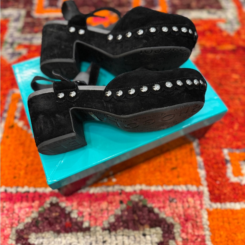 Chocolat Blu Black Suede Studded Mules - Picture 4 of 8